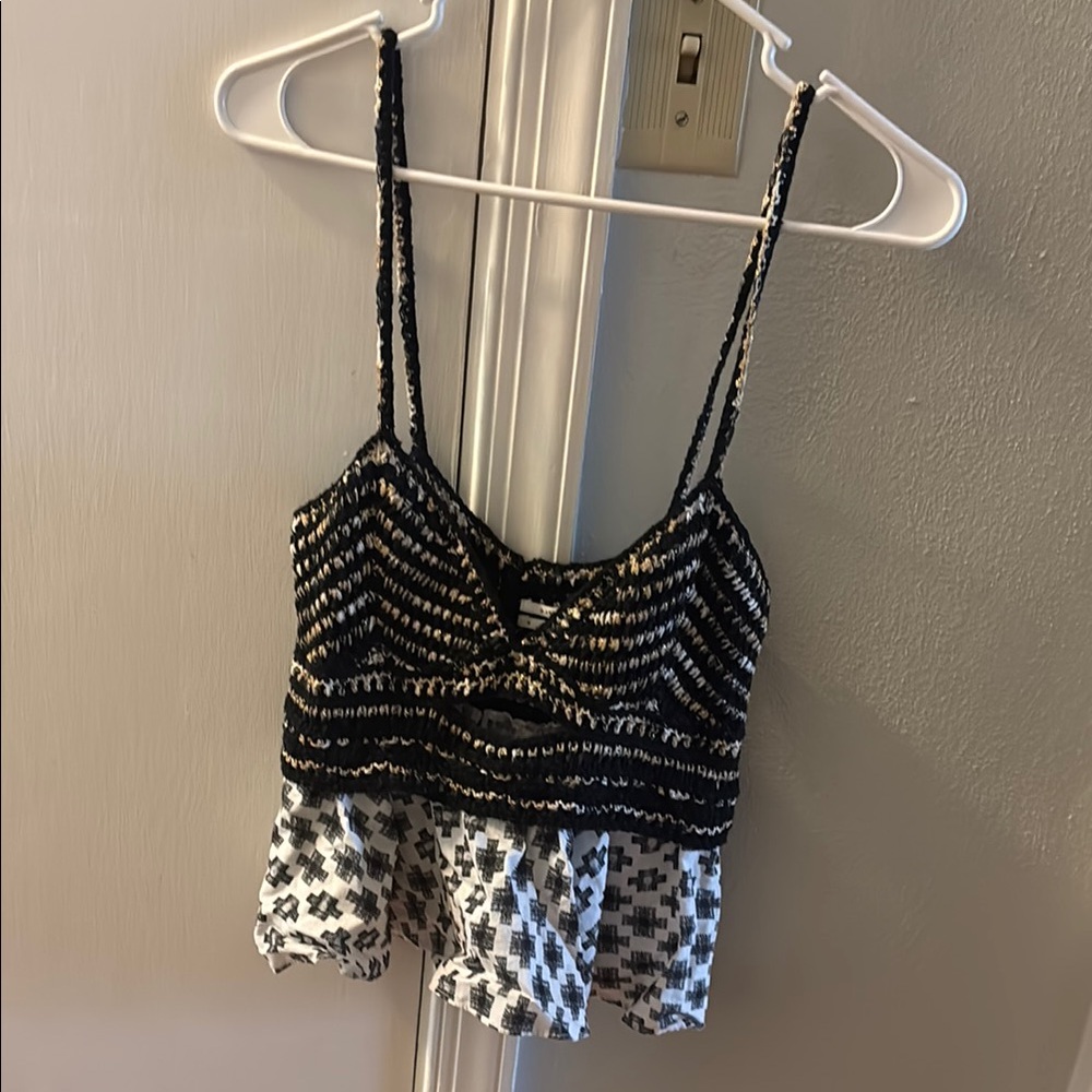 Anthropologie Black and White Tie Front Camisole